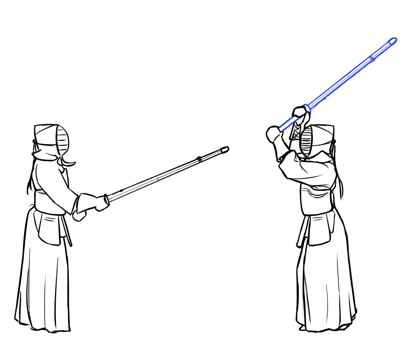 A graphic of a kendo player raising the sword.