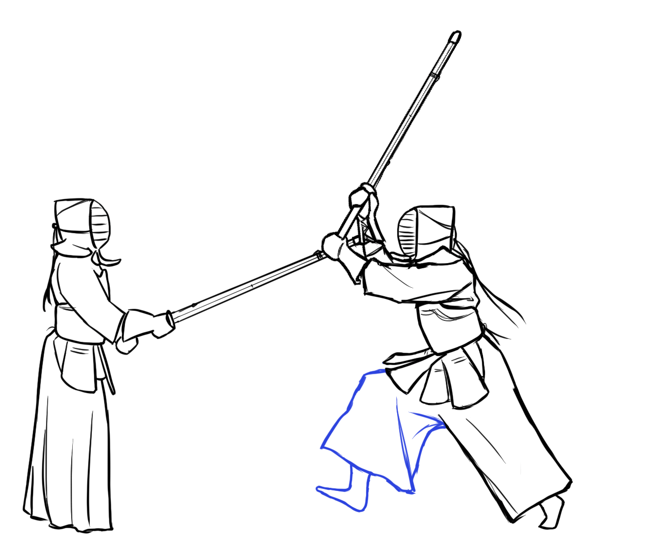 A graphic of a kendo player leaping for a strike.